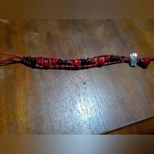 Handmade leather wrap beaded bracelet